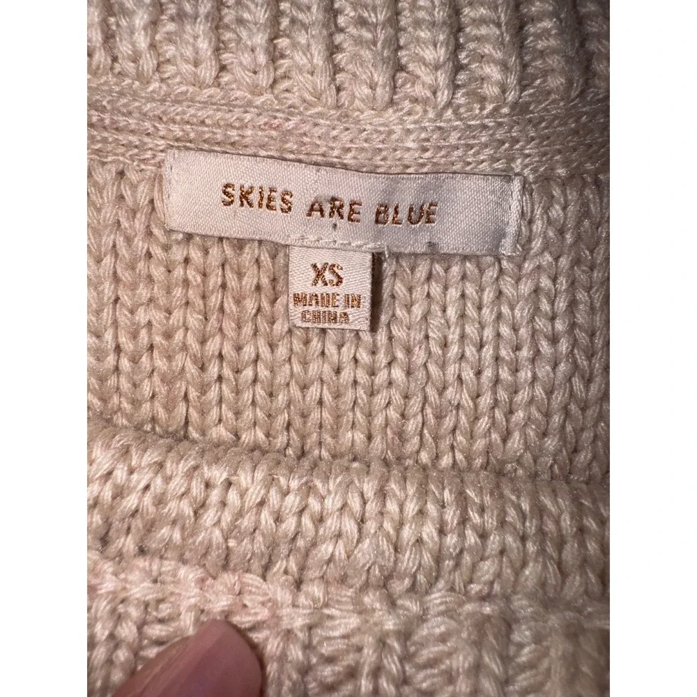 Skies Are Blue Fair Isle Knit Sweater Cream Black Zigzag Pattern Crew Neck XS - Picture 6 of 7